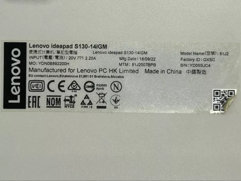 LAPTOP LENOVO IDEAPAD S130-14IGM I-PENTIUM SILVER N5000/4GB/128GB SSD/WIN1