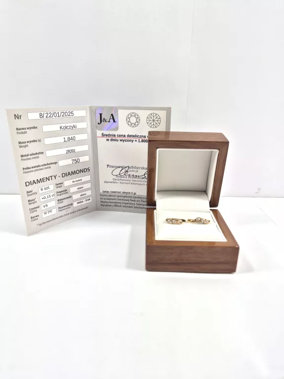ZŁOTE KOLCZYKI Z DIAMENTAMI 0,15CT 750 1,84G