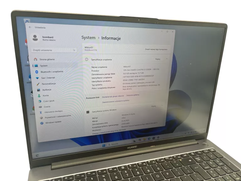 LAPTOP HUAWEI MATEBOOK D16 RLEF-X / I5-12450H; 16/500GB