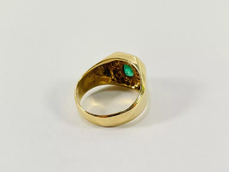 ZŁOTY SYGNET Z BRYLANTAMI 0,32CT I SZMARAGDEM 0,85CT 585 10,28G R22