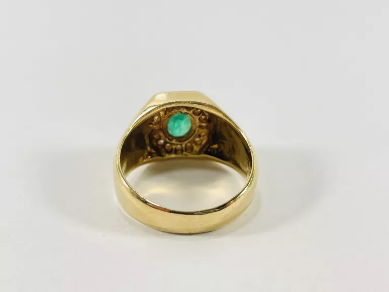 ZŁOTY SYGNET Z BRYLANTAMI 0,32CT I SZMARAGDEM 0,85CT 585 10,28G R22