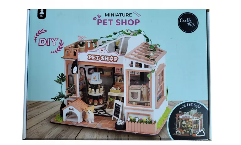 MINIATUROWY DOMEK PET SHOP DIY Z OŚWIETLENIEM LED 3D