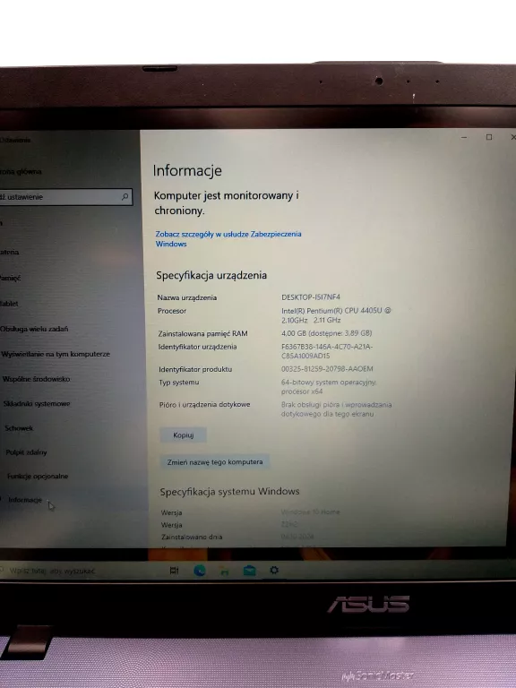 LAPTOP ASUS VIVOBOOK 17 X705U 4GB/256GB SSD INTEL PENTIUM 4405U