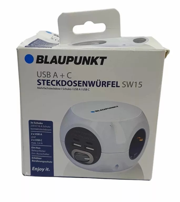 BLAUPUNKT KOSTKA GNIAZDOWA 3-KROTNA, 2 × USB A + 2 × USB C, 1,4 M