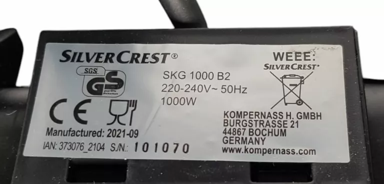 GRILL ELEKTRYCZNY SILVERCREST SKG 1000 B2