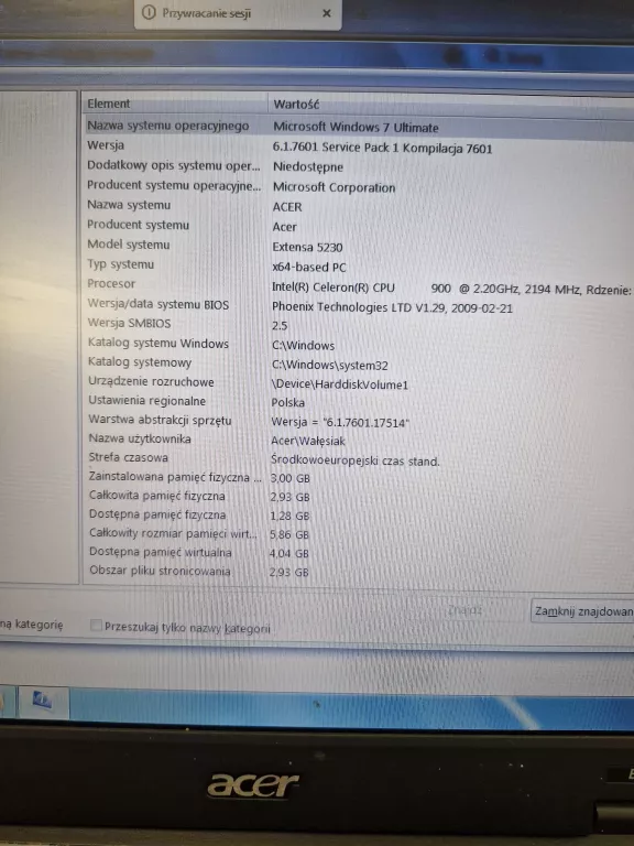 LAPTOP LAPTOP ACER EXTENSA 5230E WIN7 ULT.