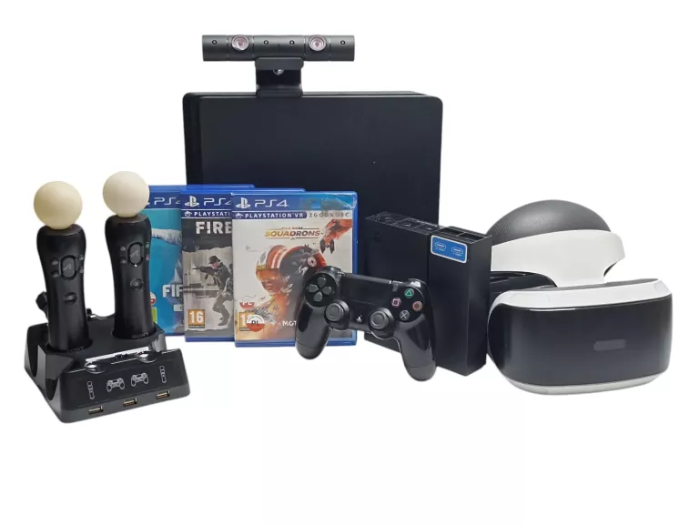 ZESTAW KONSOLA PS4 WRAZ Z PADEM + SONY VR Z 2X PAD PS MOVE + OKABLOWANIE
