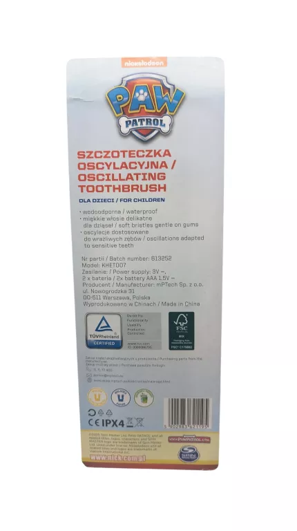SZCZOTECZKA OSCYLACYJNA PSI PATROL 3 KOŃCÓWKI SKYE