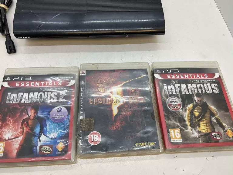 KONSOLA PS3 CECH-4004A 12GB + KABEL ZASILAJĄCY+KABEL HDMI+3 GRY+ 2X PADY