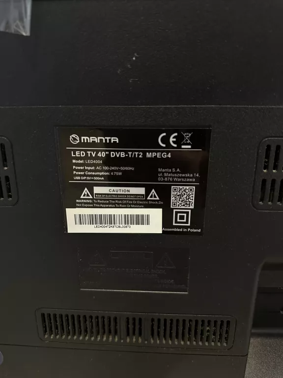 TELEWIZOR LED MANTA 40LFA123E 40 CALI HD READY
