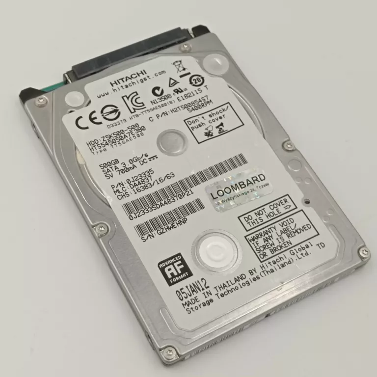 HITACHI TRAVELSTAR Z5K500 500GB 5.4K SATA II 2.5'' HTS545050A7E380