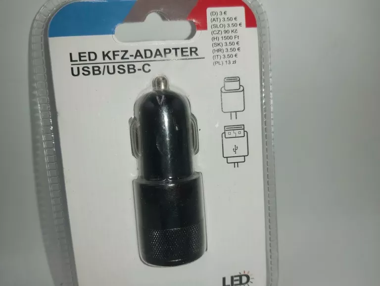 WTYCZKA LED USB - USB TYP C ADAPTER SAMOCHODOWY ŁADOWARKA