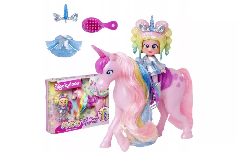 KOOKYLOOS ZESTAW RAINBOW UNICORN TĘCZOWY JEDNOROŻEC FIGURKA LALECZKA IRIS