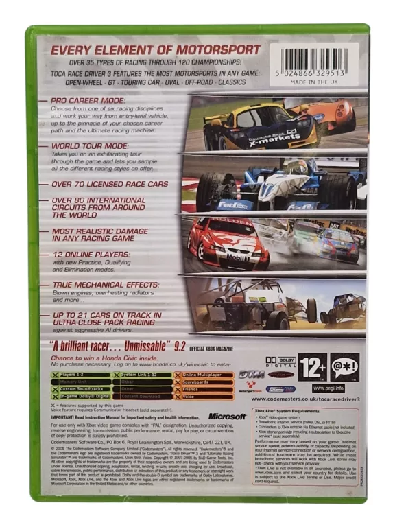 GRA NA XBOX CLASSIC TOCA RACE DRIVER 3