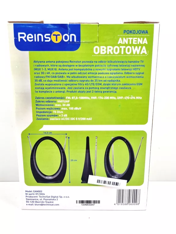 ANTENA POKOJOWA REINSTONE OBROTOWA #KOMPLET #GWARANCJA