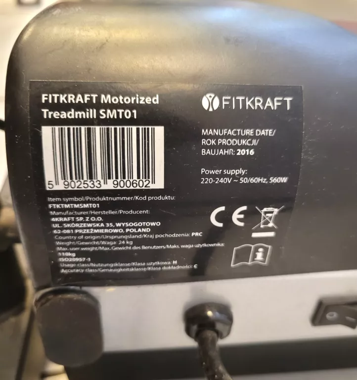 BIEŻNIA ELEKTRYCZNA FITKRAFT SMT01 (2016 ROK) MAX 110 KG 10KM/H