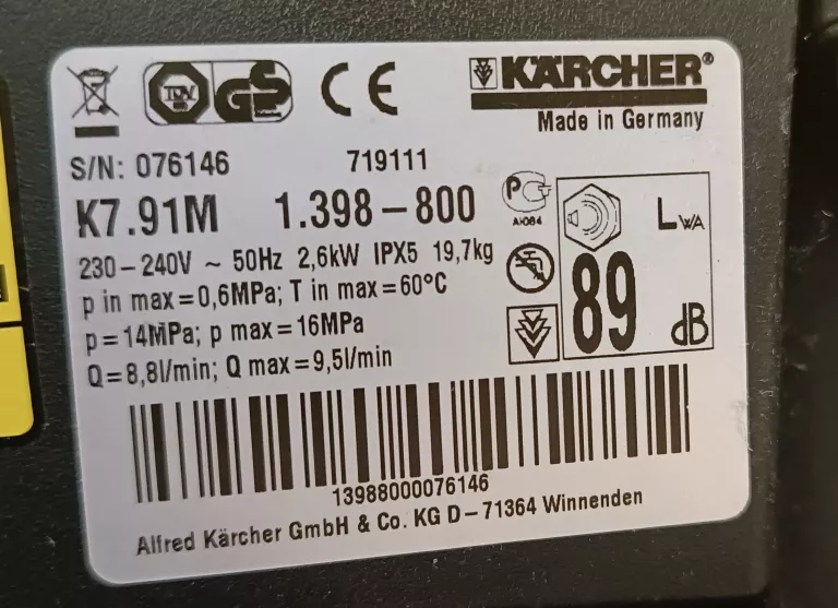 MYJKA CIŚNIENIOWA KARCHER K 7.91