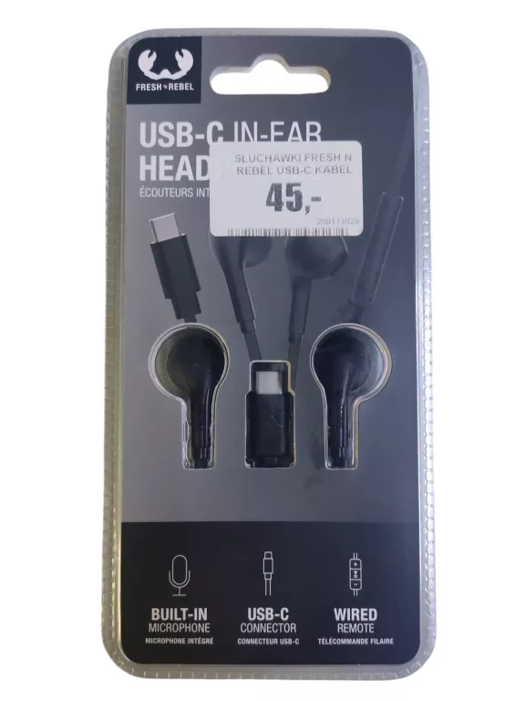 SŁUCHAWKI FRESH N REBEL USB-C KABEL CZARNE 8720249808787