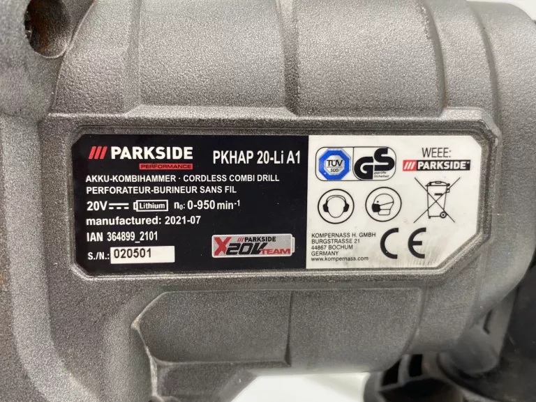 MŁOTOWIERTARKA AKUMULATOROWA PARKSIDE PERFORMANCE PKHAP 20-LI A1 20V