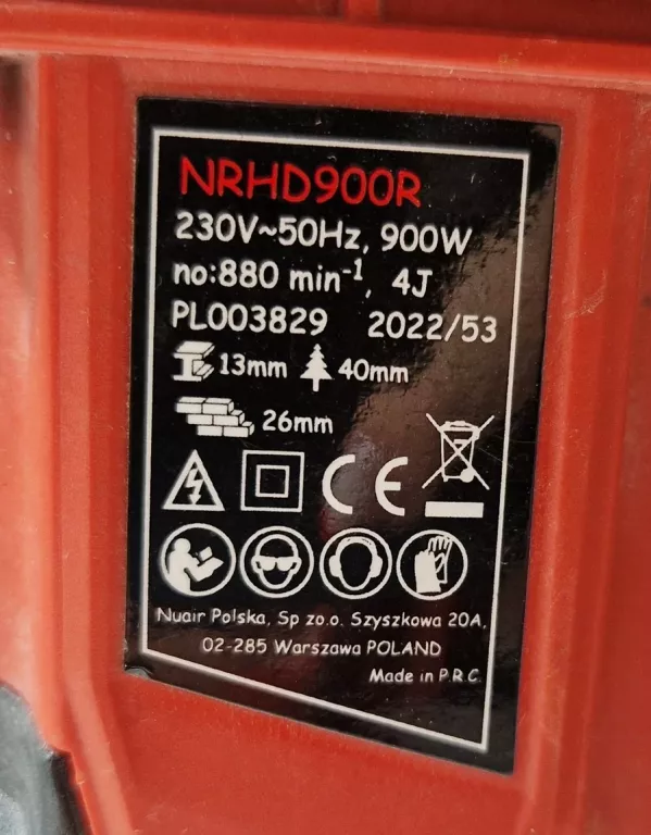 MŁOT UDAROWY SDS PLUS SIECIOWE NUTOOL NRHD900R WALIZKA