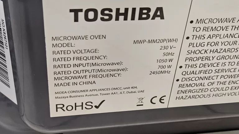 KUCHENKA MIKROFALOWA TOSHIBA MWP-MM20P