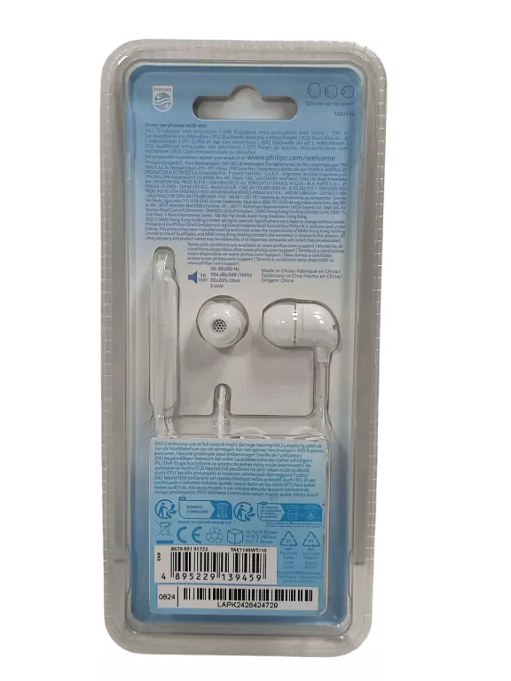 SŁUCHAWKI PRZEWODOWE PHILIPS RICH BASS CLEAR SOUND TAE1146 BIAŁE