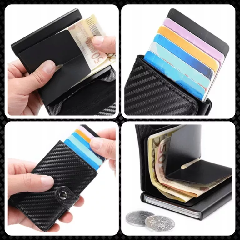 SKÓRZANY WIZYTOWNIK PORTFEL MĘSKI ETUI NA KARTY ANTYKRADZIEŻOWY CZARNY