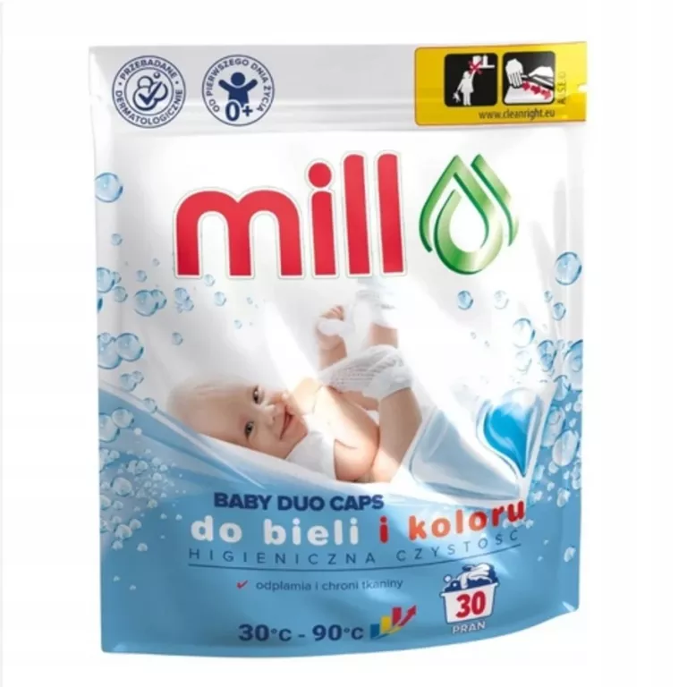 KAPSUŁKI DO PRANIA BABY DUO CAPS DO BIELI I KOLORÓW MILL DZIECI 30 KAPS