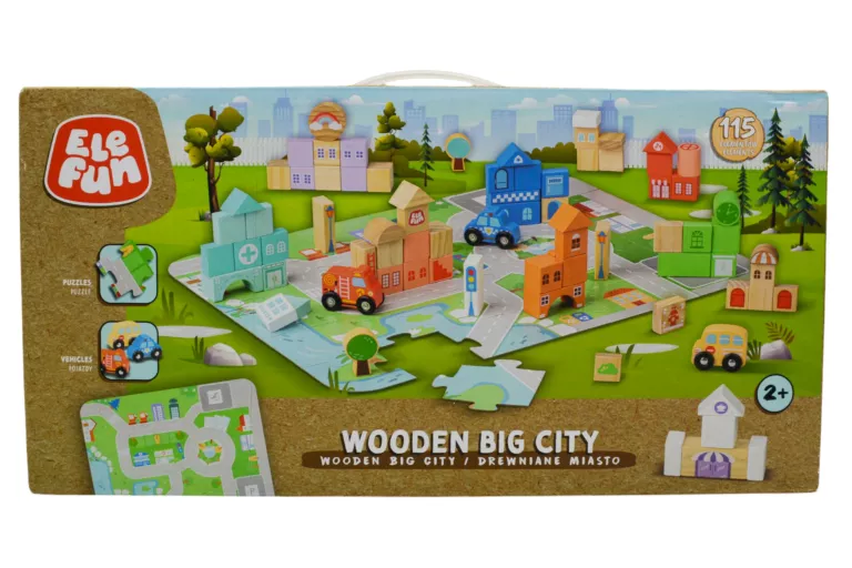 ELEFUN KLOCKI WOODEN BIG CITY DREWNIANE DUŻE MIASTO 115 ELEMENTÓW