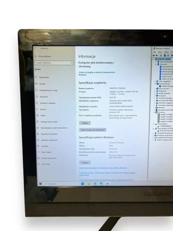 KOMPUTER ALL-IN-ONE LENOVO C40-30 I3-4005U 8/240GB OPIS