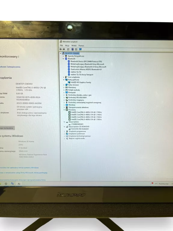 KOMPUTER ALL-IN-ONE LENOVO C40-30 I3-4005U 8/240GB OPIS