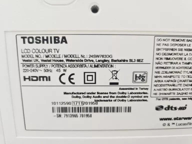 TV LED TOSHIBA 24SW763DG 24" STAR WARS