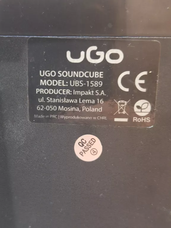 GŁOŚNIK BEZPRZEWODOWY BLUETOOTH UGO UBS-1589 B/N