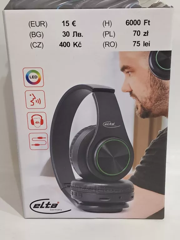SŁUCHAWKI NAUSZNE BEZPRZEWODOWE ELTA TD-BHP-LED-01