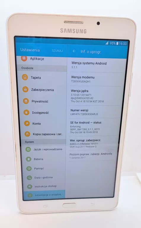 TABLET SAMSUNG GALAXY BIAŁY  MODEL SM-T285 A6 + ETUI + ŁADOWARKA