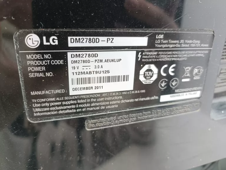 TELEWIZOR LG DM2780D+ ZASILACZ