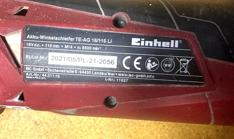 SZLIFIERKA KĄTOWA EINHELL TE-AG 18/115 USZKODZONA