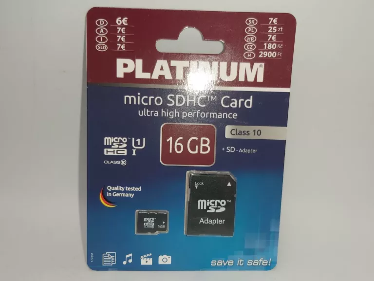 KARTA PAMIĘCI PLATINUM MICRO SDHC CARD 16GB + ADAPTER