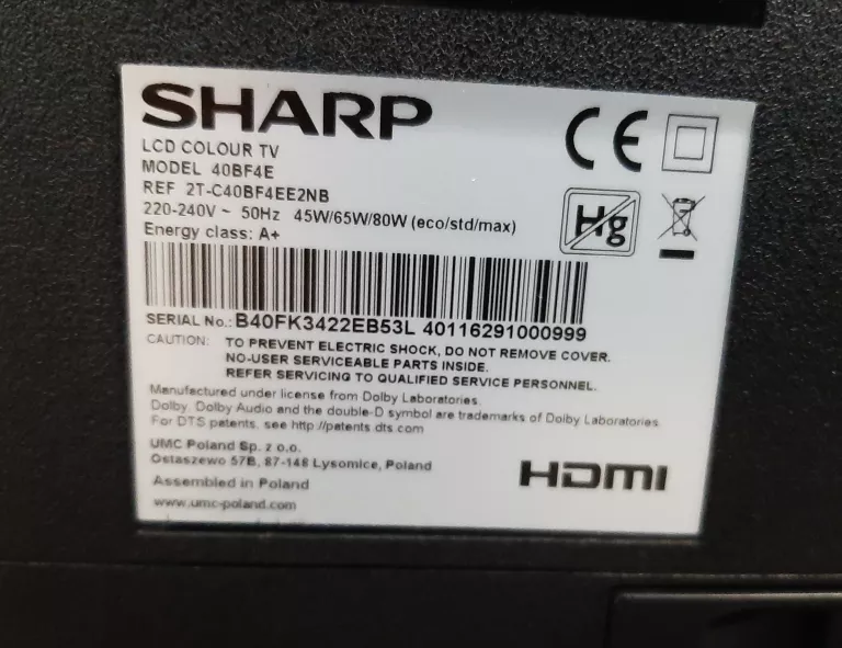 TELEWIZOR LED SHARP 40BF4E 40'' FULL HD