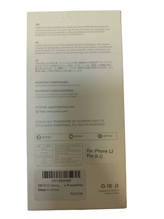 SZKŁO HARTOWANE QITAYO GLASS TEMPERED SCREEN PROTECTOR FOR IPHONE 12 PRO