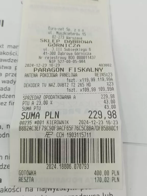 ANTENA POKOJOWA PANELOWA REINSTON EAN001 KOMPLET,GWARANCJA