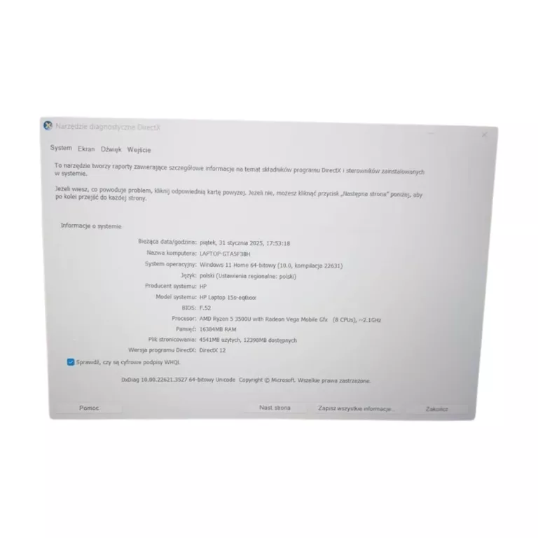 LAPTOP HP 15S-EQ0XXX 16GB RAM AMD RYZEN 5 256GB SSD+ŁADOWARKA