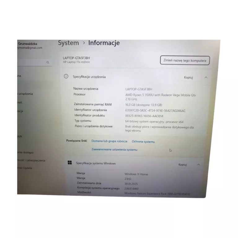 LAPTOP HP 15S-EQ0XXX 16GB RAM AMD RYZEN 5 256GB SSD+ŁADOWARKA