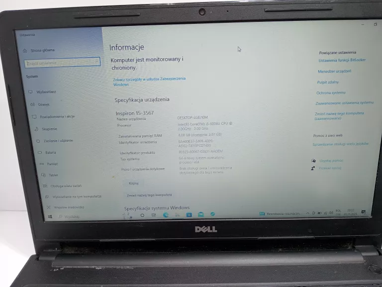 LAPTOP DELL INSPIRON 15-3567 I3-6006U 4 GB/1TB WIN10 HOME