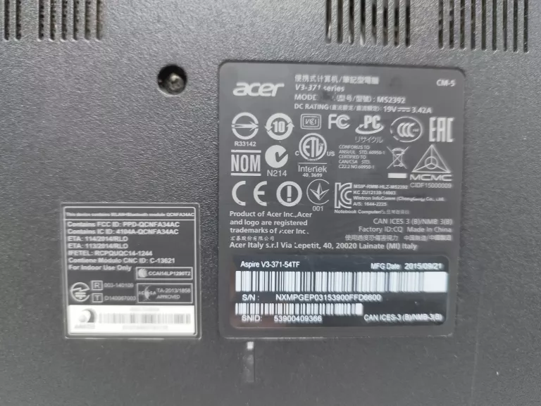 LAPTOP ACER ASPIRE V3-371 MS2392