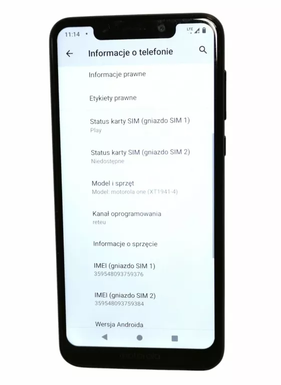 TELEFON MOTOROLA ONE XT1941-4 64+4 GB CZARNY