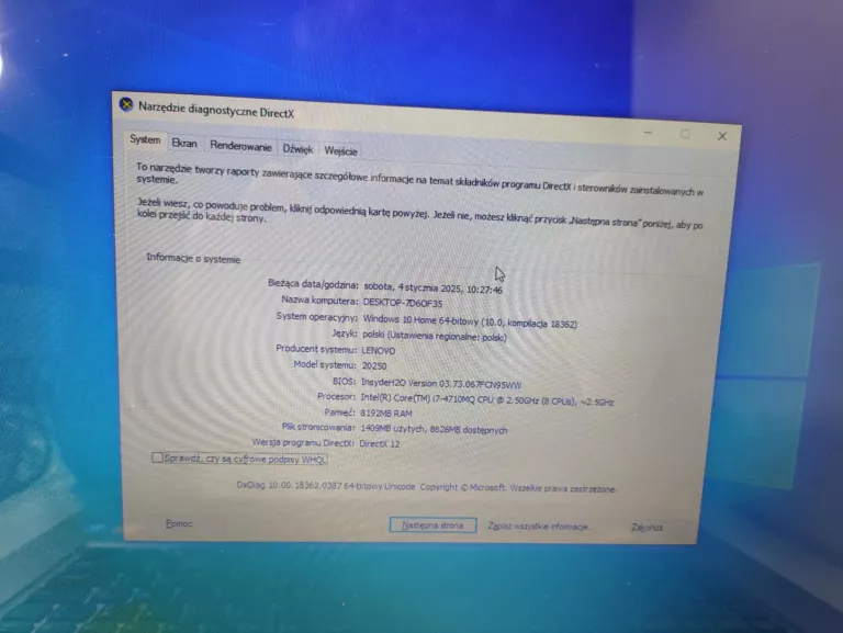 LAPTOP LENOVO Z710 I7-4710MQ 8/1000GB DVD-RW WIN10 KOMPLET