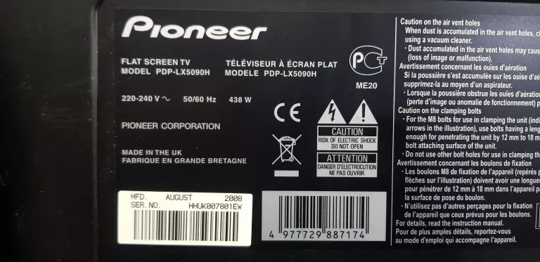 TELEWIZOR PIONEER 50 CALI PDP-LX50590H FULLHD UCHWYT ŚCIENNY PILOT STANBDB