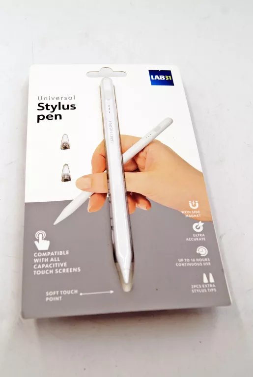 RYSIK UNIWERSALNY STYLUS PEN LAB31 BIAŁY + 2 KOŃCÓWKI