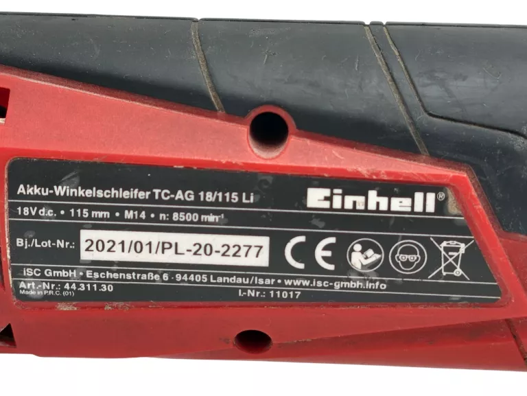 SZLIFIERKA KĄTOWA EINHELL TC-AG 18/115 + AKU 2,5AH